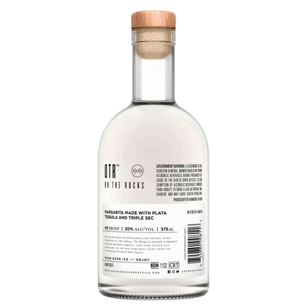 Back of an OTR Margarita cocktail bottle
